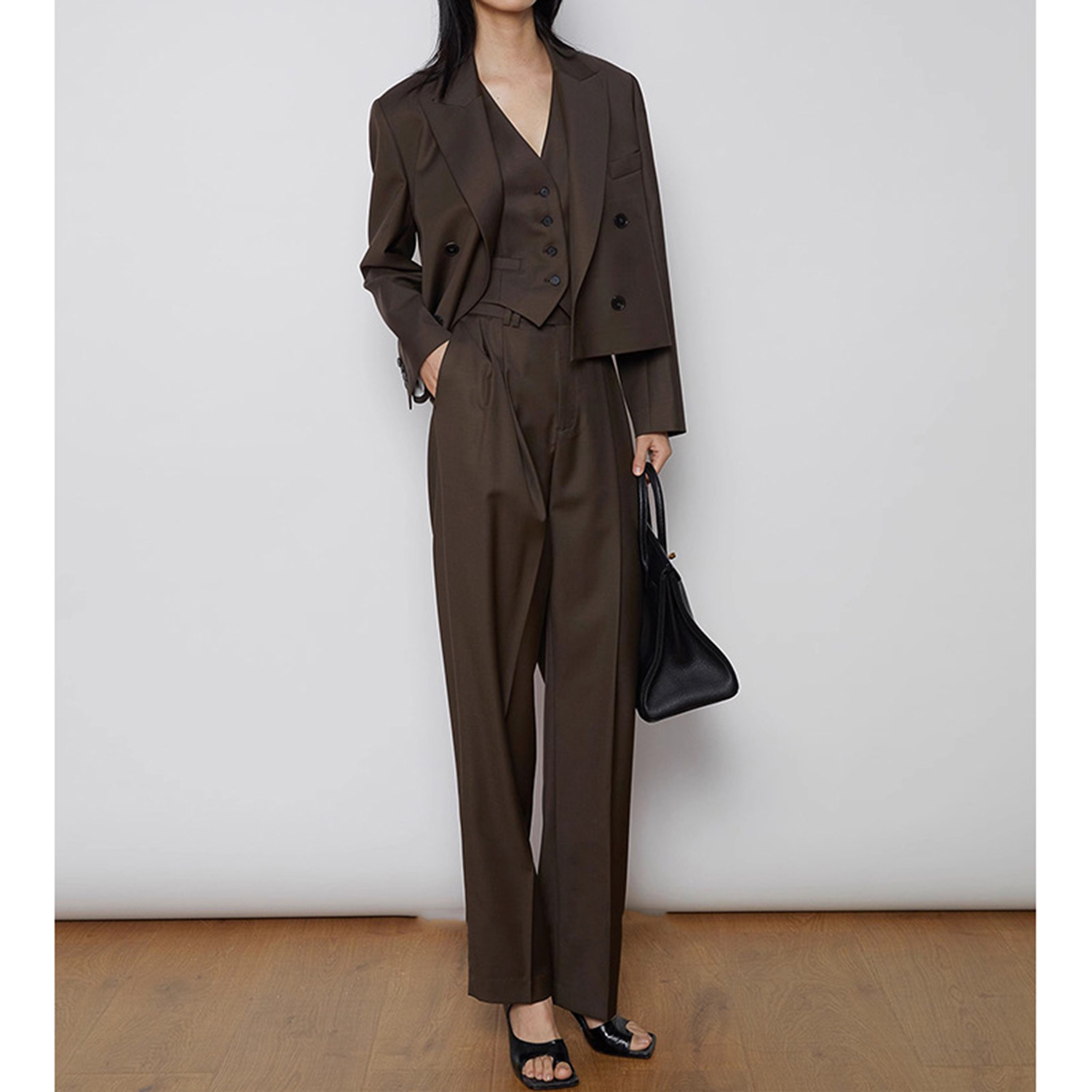 Double Breasted Blazer - Allingentle Damen-Hosenanzug 3-teilig Doppelreihiger Blazer &