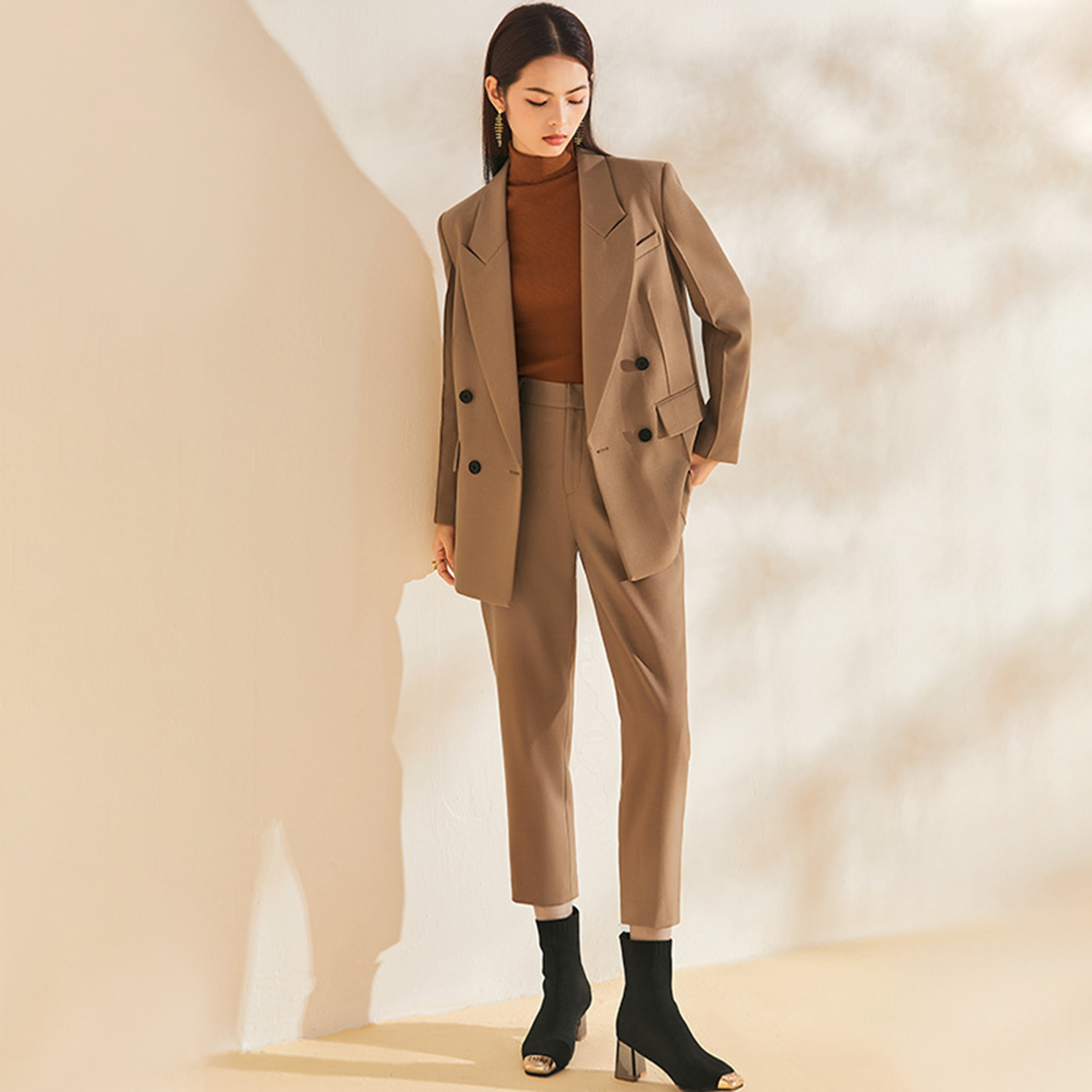 Double Breasted Blazer - Allingentle Damen-Anzug, schmal geschnittener Business-Hosenanzug, 2-teiliger