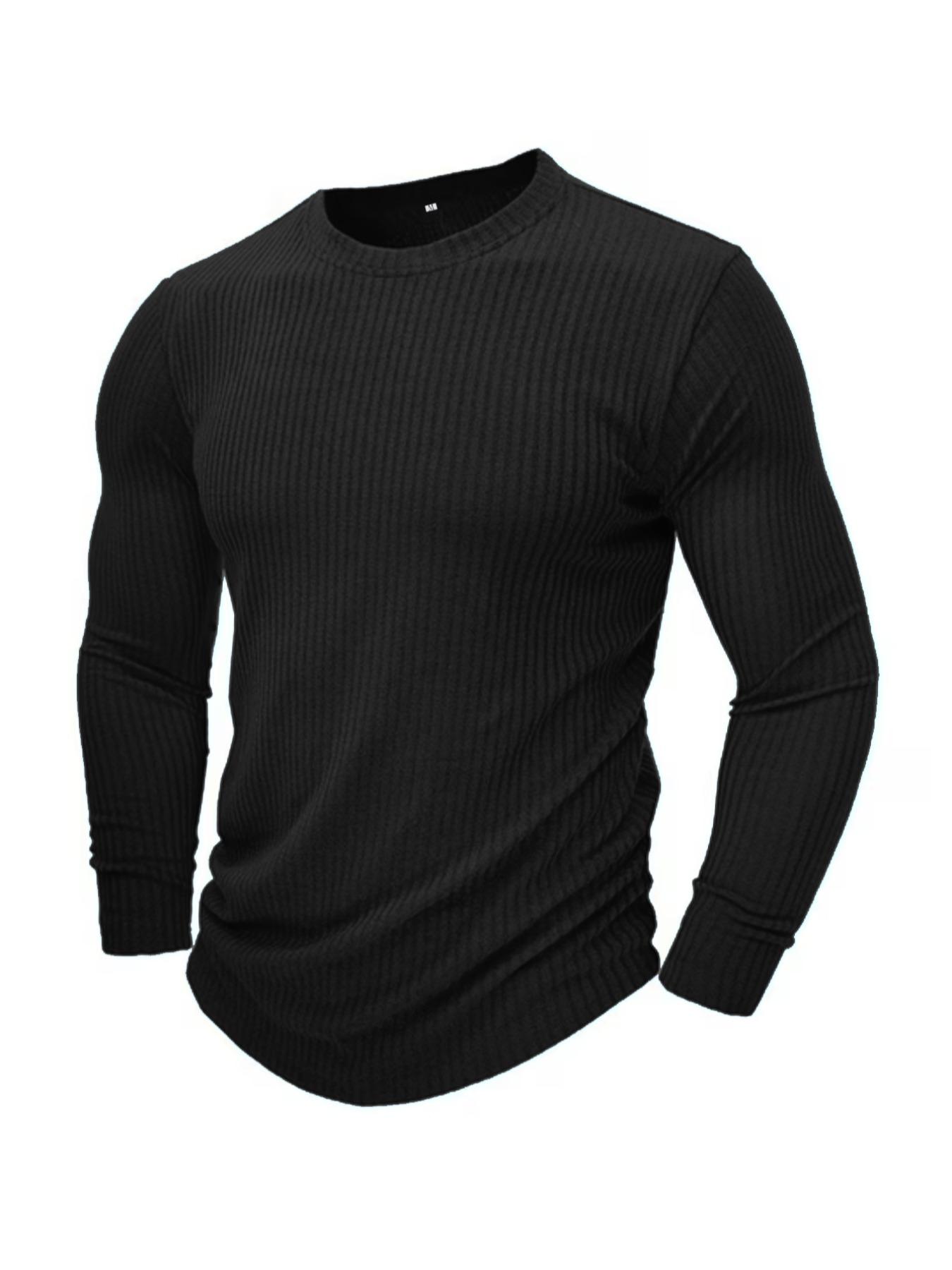 Men Formal Wear Top - Herren Rundhals Langarm Strick-T-Shirt Einfarbiger Pullover