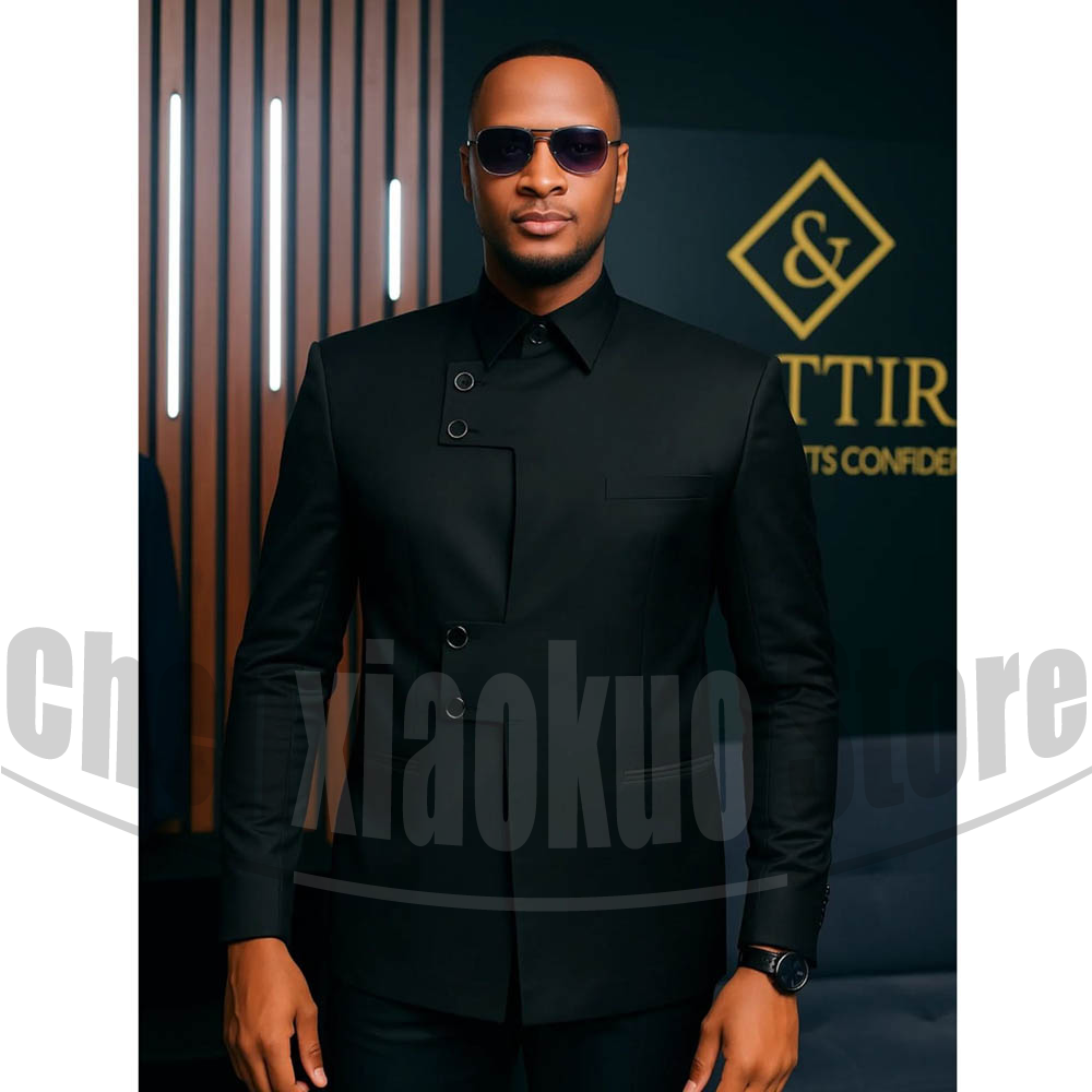 Men Formal Party Wear Outfit - Moderner Herrenanzug mit Stehkragen, 2-teilig, Asymmetrische
