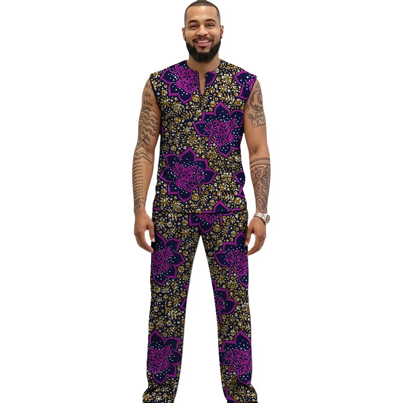 Men Formal Wear Top - Afrikanisches Print-Couture-Set aus Tanktop und Hose
