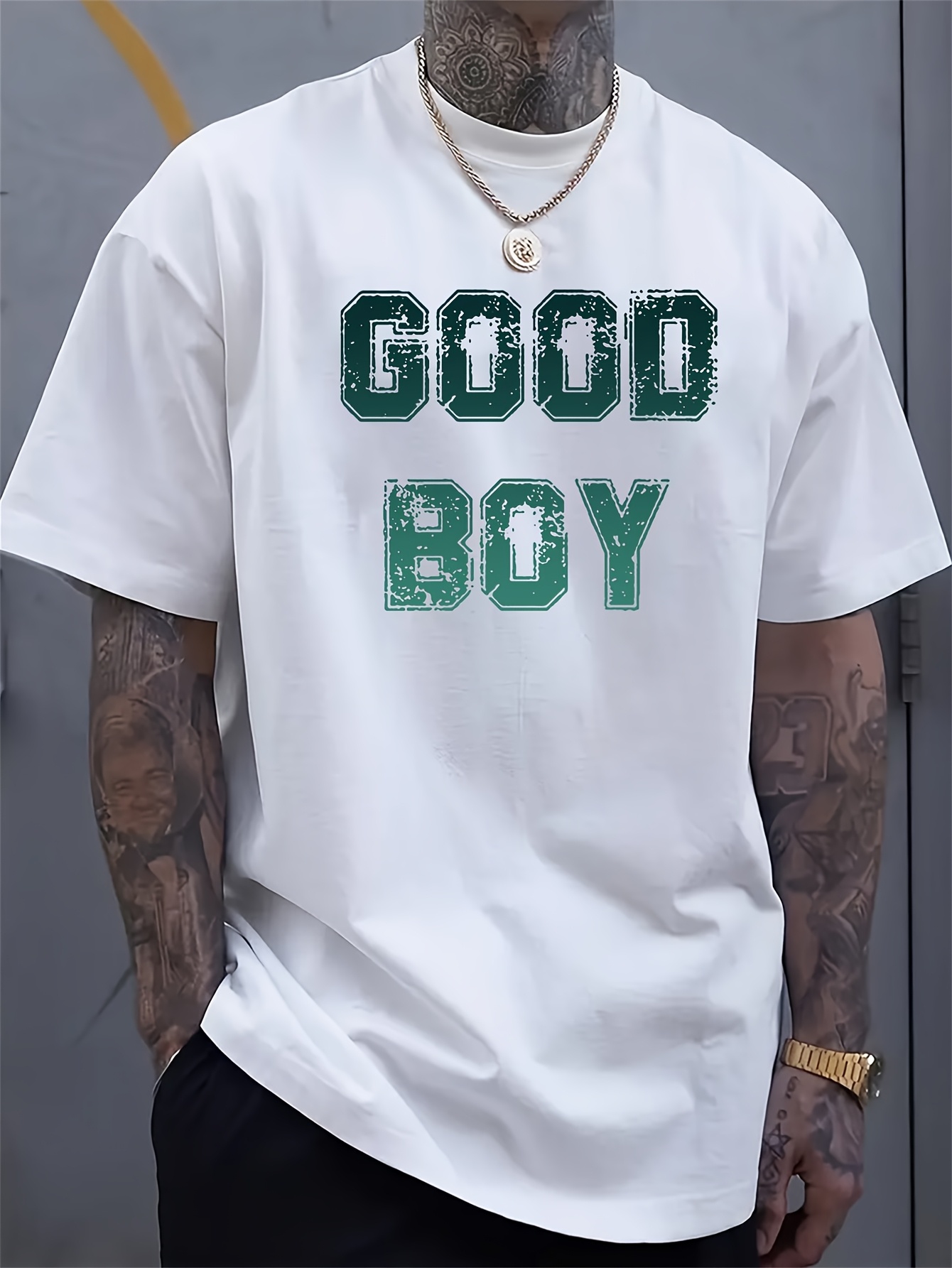 Men Formal Wear Top - Herren-T-Shirt mit Aufdruck „Good Boy“, weißer