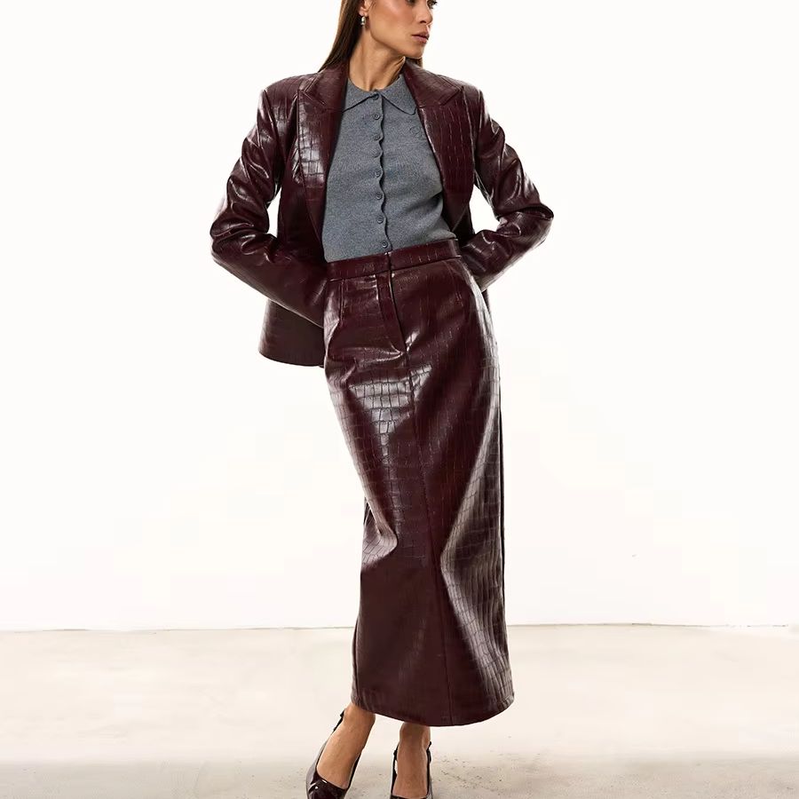 IG Damen Burgunderrotes Kroko- – Double Breasted Blazer Bewertung und Preis