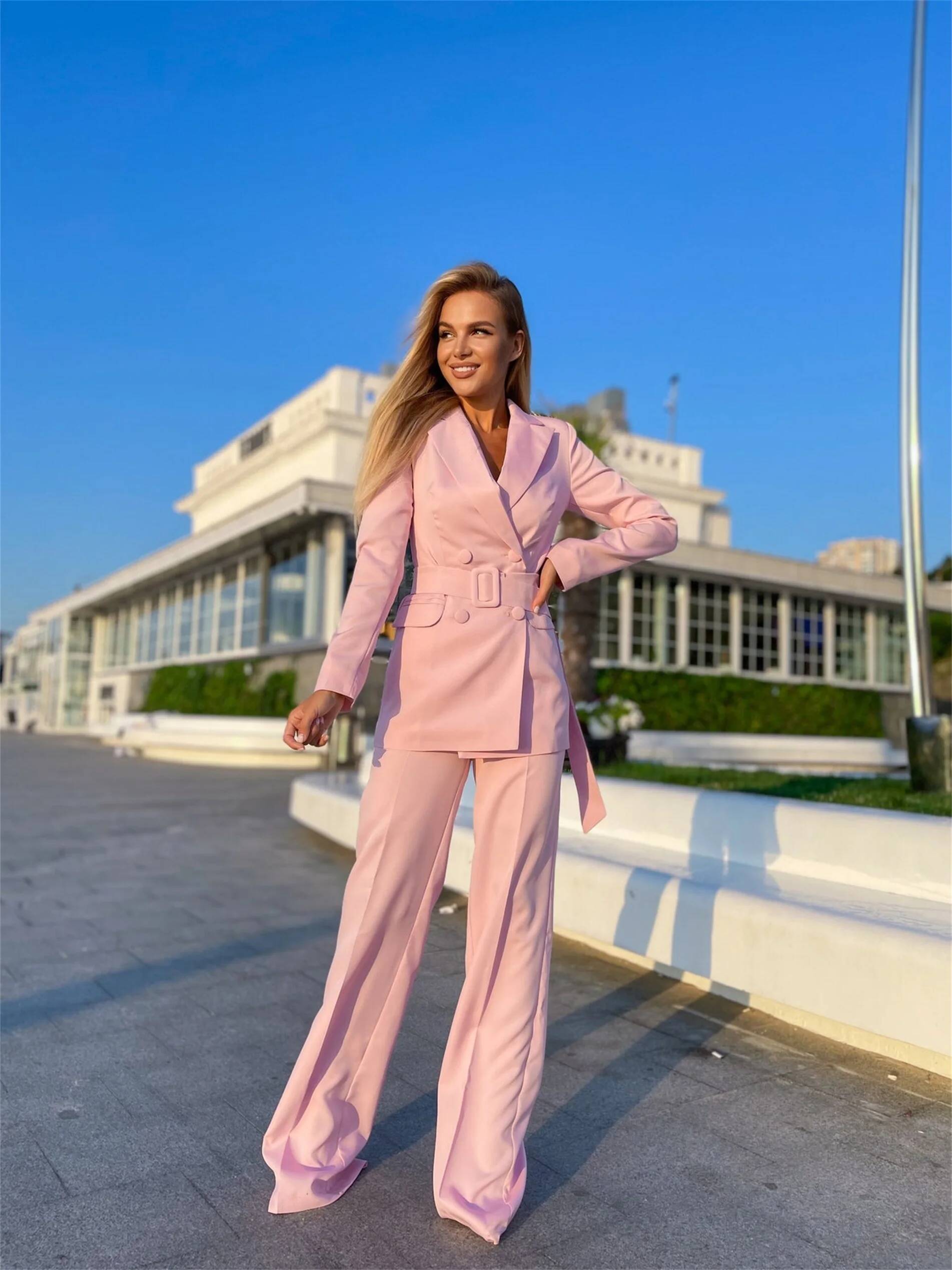 Damen Rosa Anzüge 2-teilig Bus – Double Breasted Blazer Bewertung und Preis